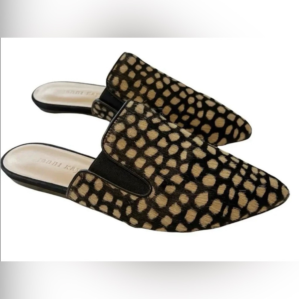 Jenni Kayne Flat Slip On Mule Genuine Calf Hair Black Honey Giraffe